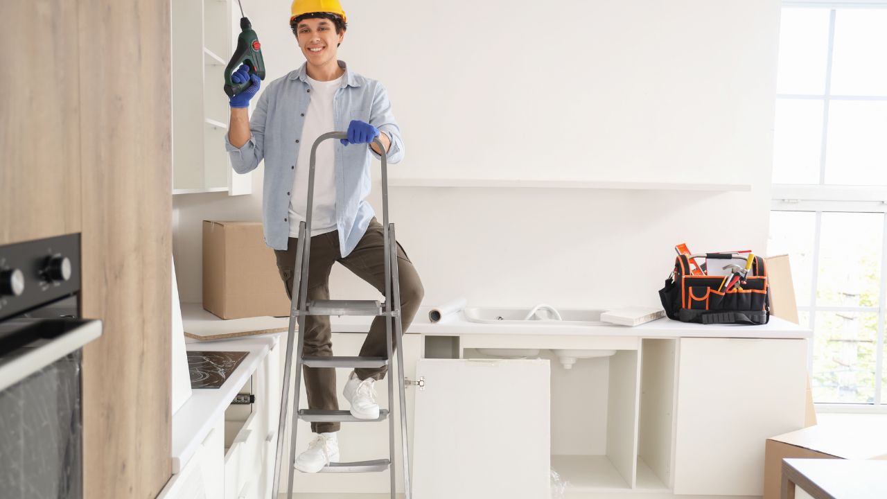 Cupboard base construction process in a modern kitchen